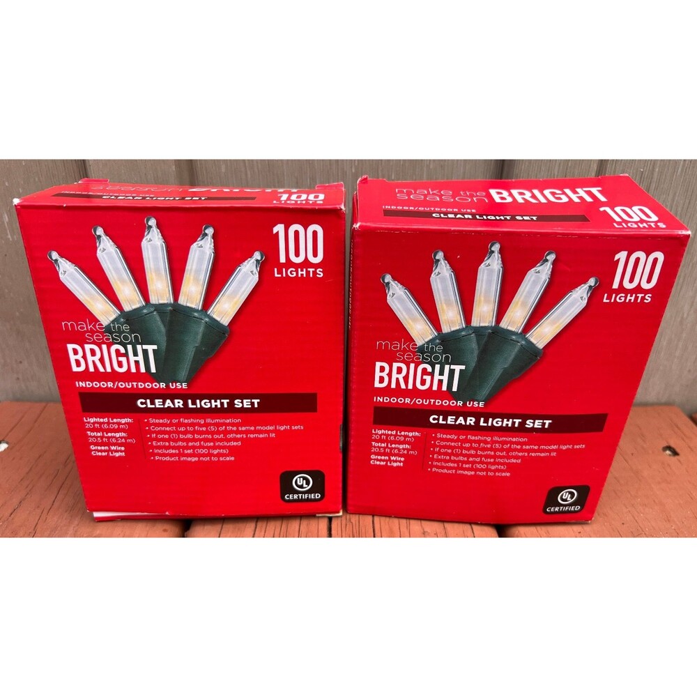 Make The Season Bright Christmas Indoor Outdoor 100-Ct Clear Light Set of 2